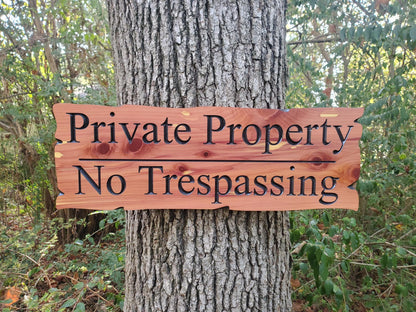 Private Property No Trespassing Carved Rustic Sign, Outdoor Posted Land Sign, Cypress Cedar Wood Plaque, CNC Carved Wooden, Exterior Outside