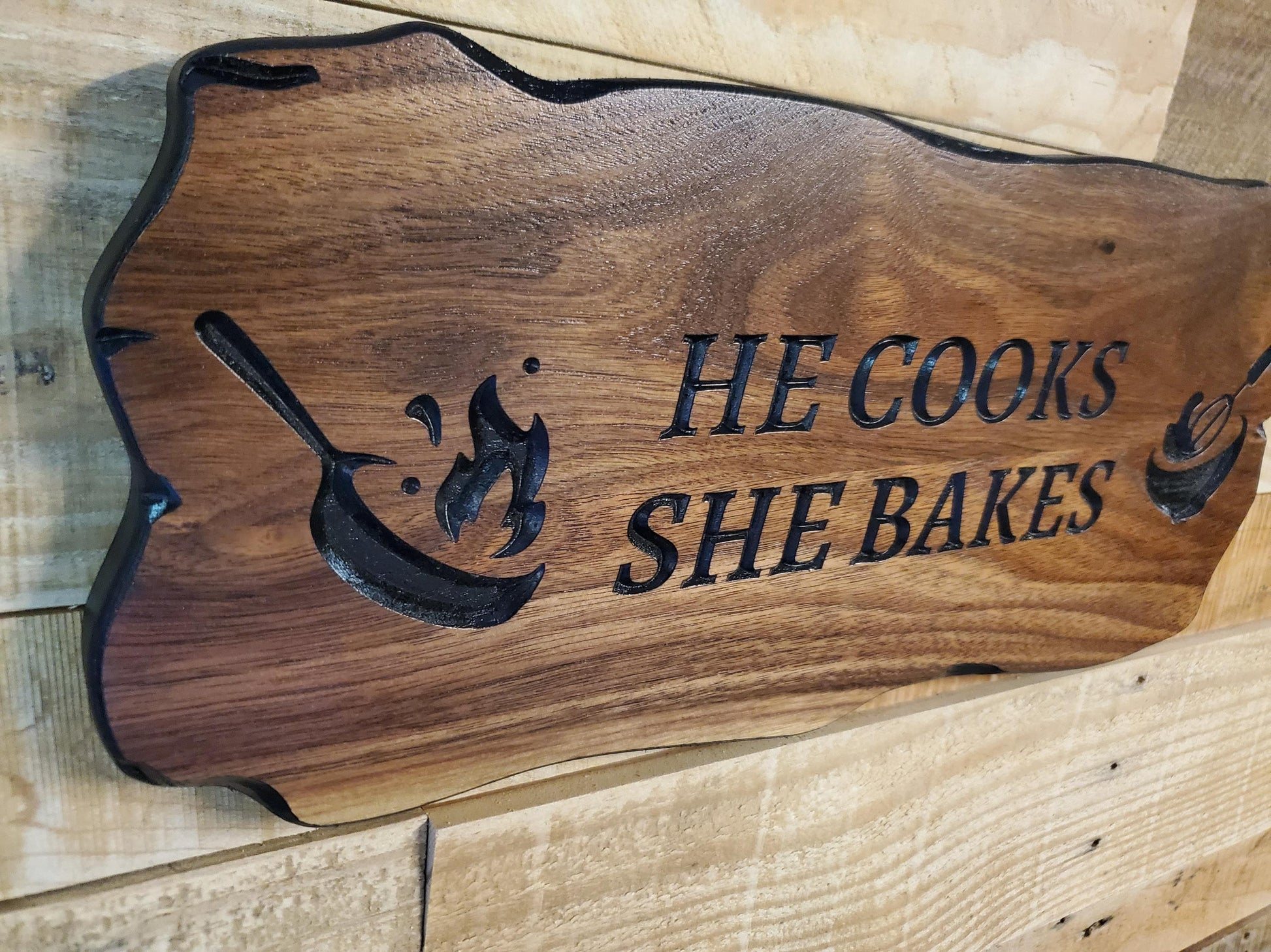 Custom Carved Kitchen Sign Cooking And Baking, Personalized Rustic Wall Art Plaque, CNC Wood Carving Bakers Decor