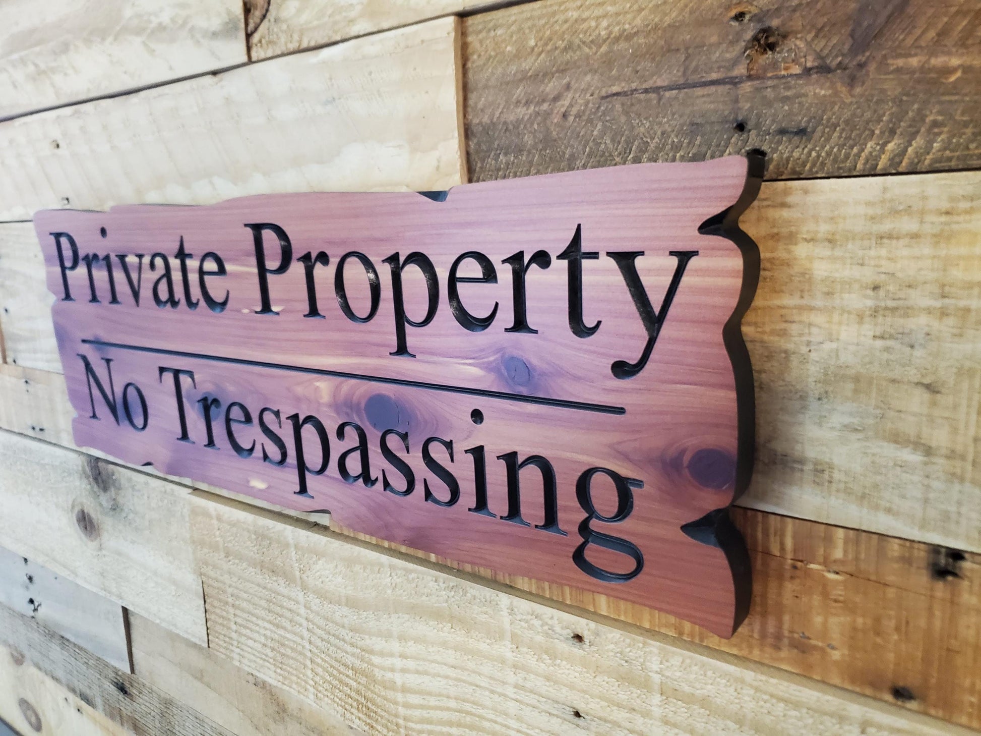 Private Property No Trespassing Carved Rustic Sign, Outdoor Posted Land Sign, Cypress Cedar Wood Plaque, CNC Carved Wooden, Exterior Outside