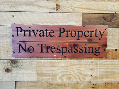 Private Property No Trespassing Carved Rustic Sign, Outdoor Posted Land Sign, Cypress Cedar Wood Plaque, CNC Carved Wooden, Exterior Outside