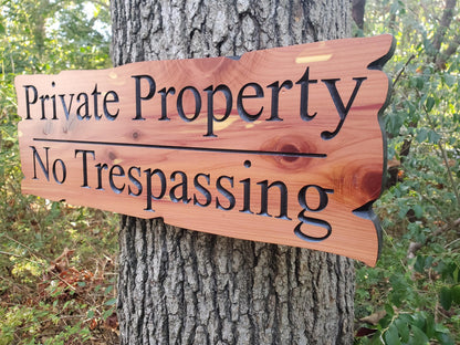 Private Property No Trespassing Carved Rustic Sign, Outdoor Posted Land Sign, Cypress Cedar Wood Plaque, CNC Carved Wooden, Exterior Outside