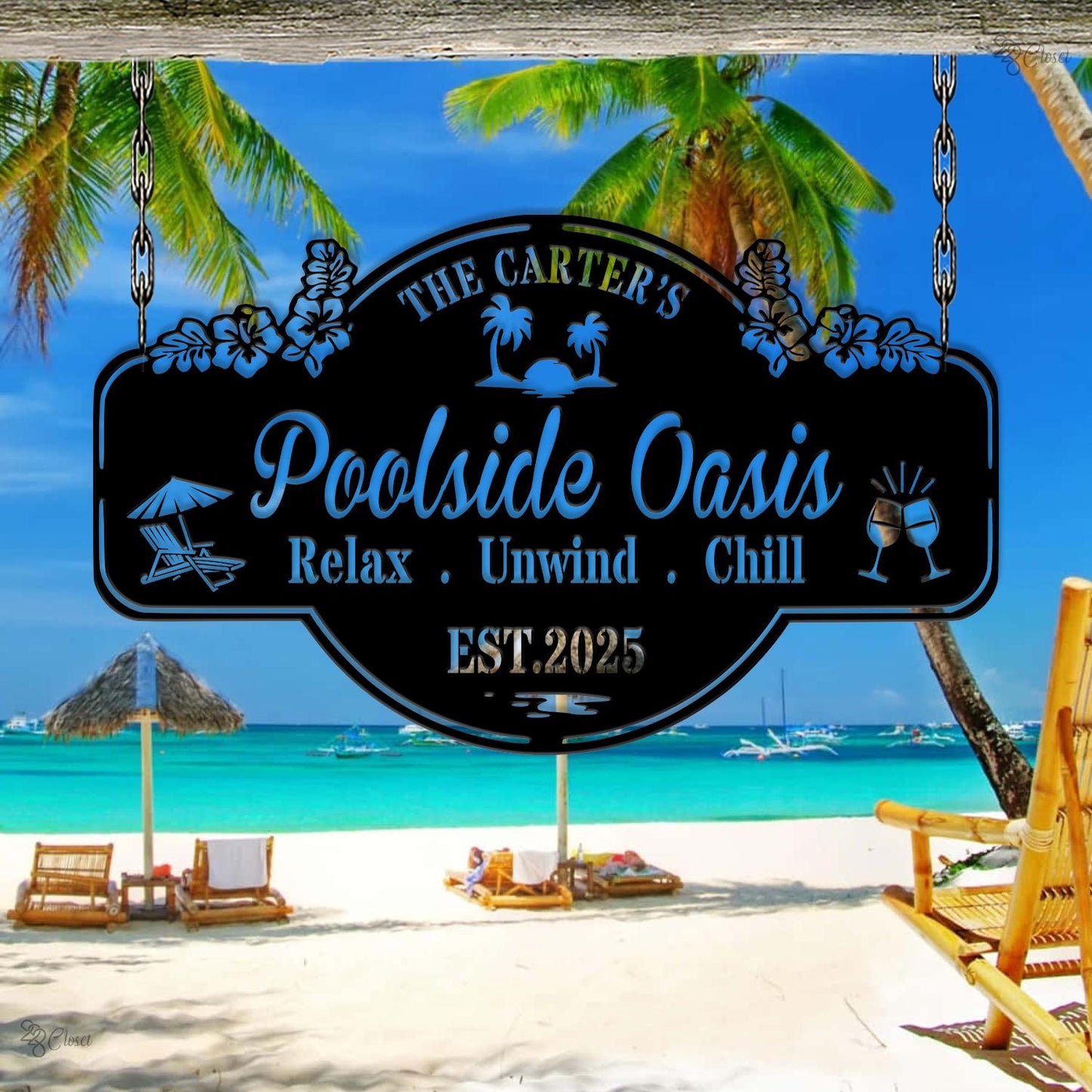 Custom Poolside Oasis Metal Sign, Personalized Outdoor Bar, Family Poolside Oasis Metal, Gift for beach, Summer pool decor, Pool lounge sign