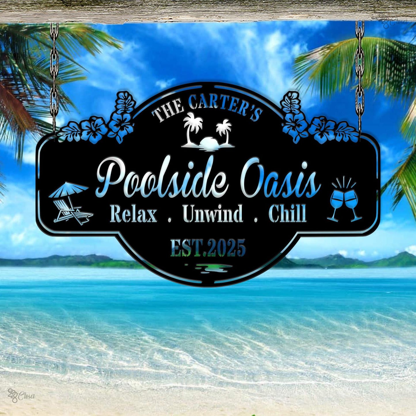Custom Poolside Oasis Metal Sign, Personalized Outdoor Bar, Family Poolside Oasis Metal, Gift for beach, Summer pool decor, Pool lounge sign