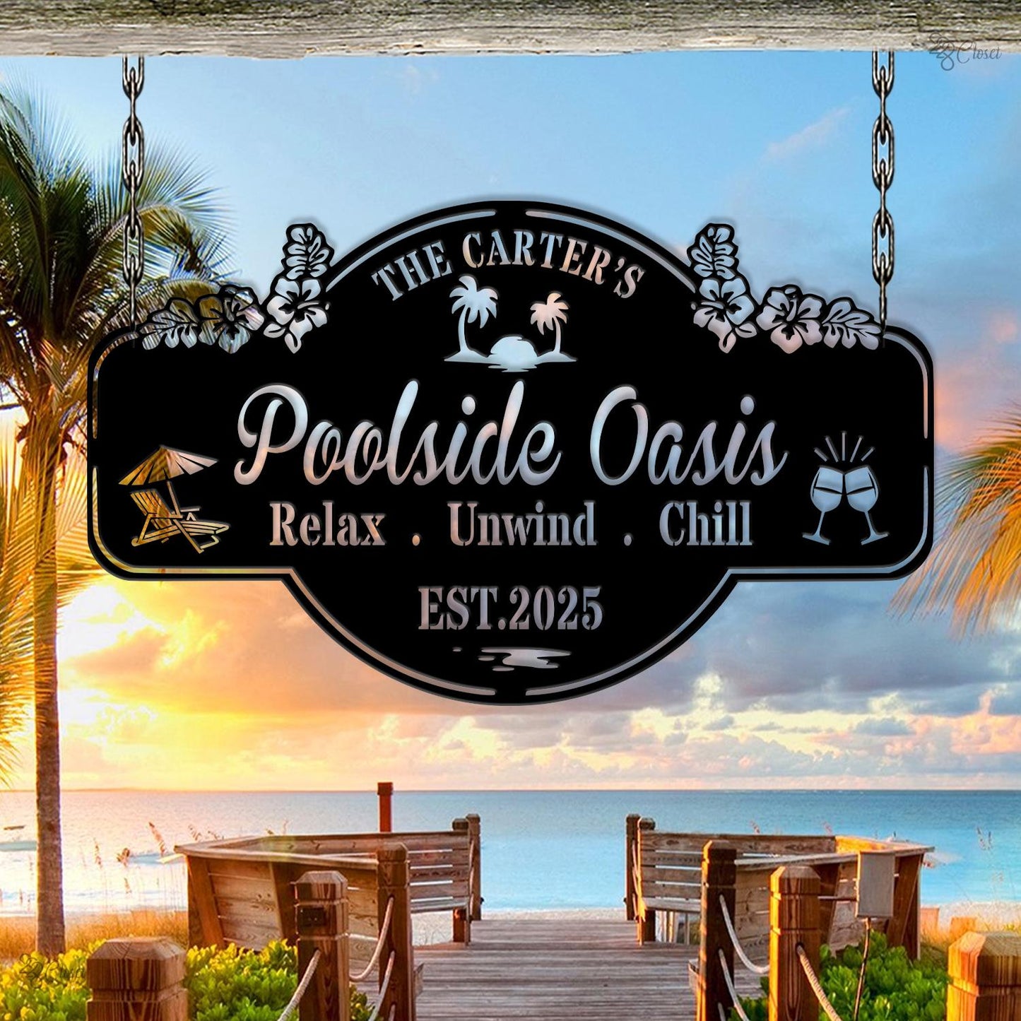Custom Poolside Oasis Metal Sign, Personalized Outdoor Bar, Family Poolside Oasis Metal, Gift for beach, Summer pool decor, Pool lounge sign