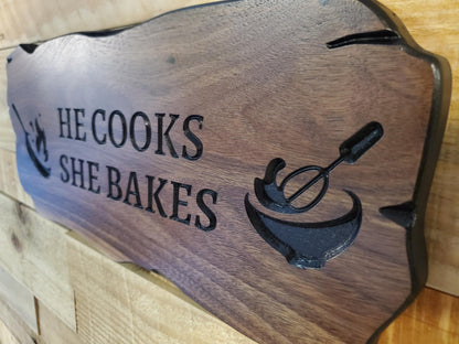 Custom Carved Kitchen Sign Cooking And Baking, Personalized Rustic Wall Art Plaque, CNC Wood Carving Bakers Decor
