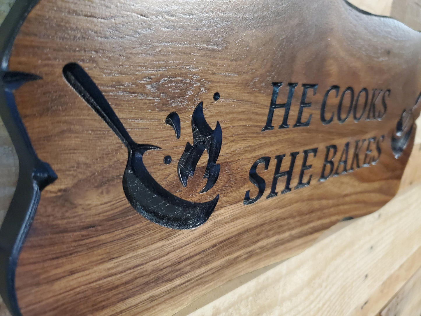 Custom Carved Kitchen Sign Cooking And Baking, Personalized Rustic Wall Art Plaque, CNC Wood Carving Bakers Decor