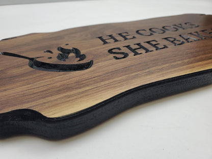 Custom Carved Kitchen Sign Cooking And Baking, Personalized Rustic Wall Art Plaque, CNC Wood Carving Bakers Decor