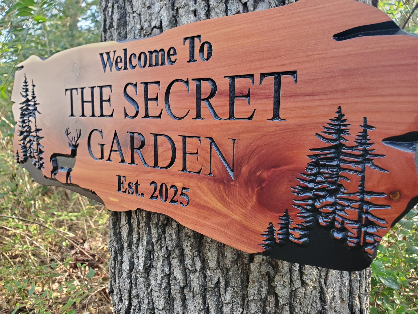 Custom Deer Cabin Sign, Personalized Rustic Vacation Home Wooden Plaque, Family Name Outdoor Wood, Exterior Welcome Est Date, Deer Nature