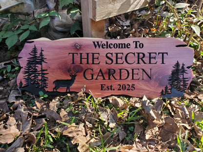 Custom Deer Cabin Sign, Personalized Rustic Vacation Home Wooden Plaque, Family Name Outdoor Wood, Exterior Welcome Est Date, Deer Nature