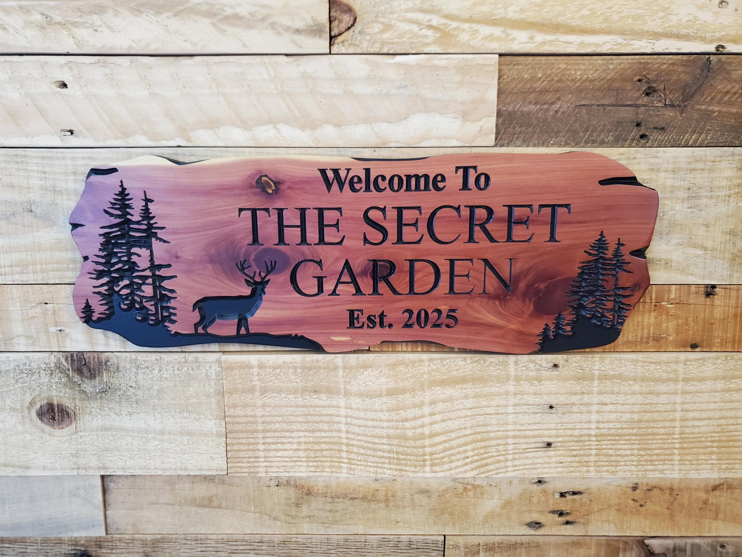 Custom Deer Cabin Sign, Personalized Rustic Vacation Home Wooden Plaque, Family Name Outdoor Wood, Exterior Welcome Est Date, Deer Nature