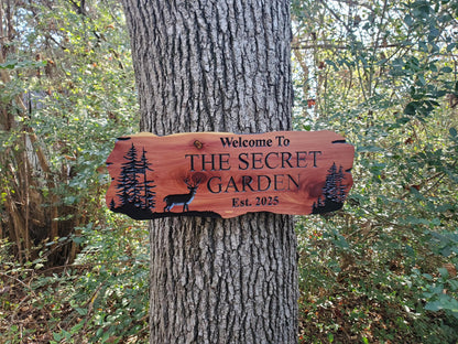 Custom Deer Cabin Sign, Personalized Rustic Vacation Home Wooden Plaque, Family Name Outdoor Wood, Exterior Welcome Est Date, Deer Nature