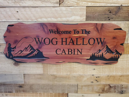 Custom Fishing Cabin Sign, Personalized Rustic Vacation Home Wooden Plaque, Family Name Outdoor Wood, Exterior Welcome Est Date, Fisherman
