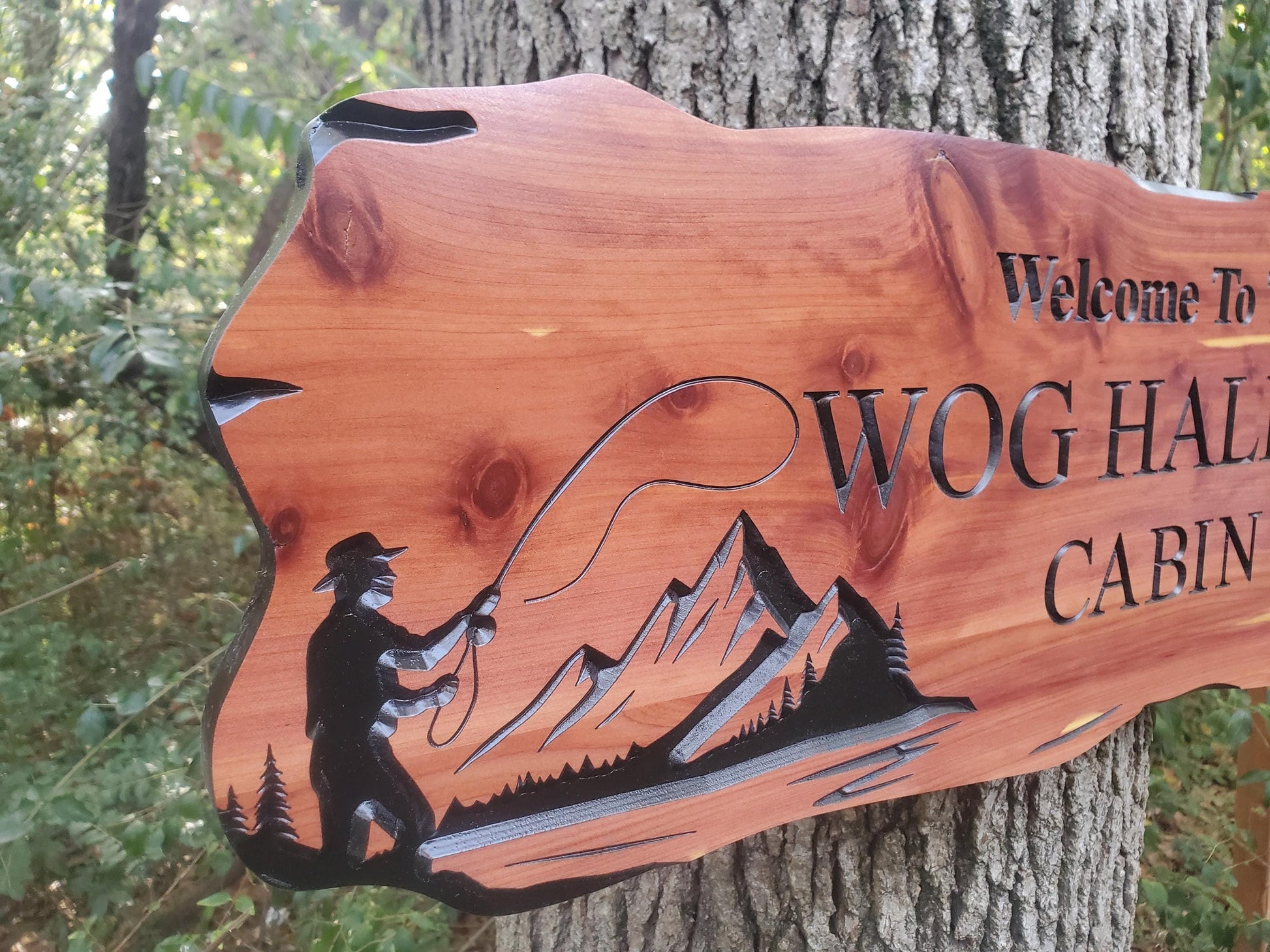 Custom Fishing Cabin Sign, Personalized Rustic Vacation Home Wooden Plaque, Family Name Outdoor Wood, Exterior Welcome Est Date, Fisherman