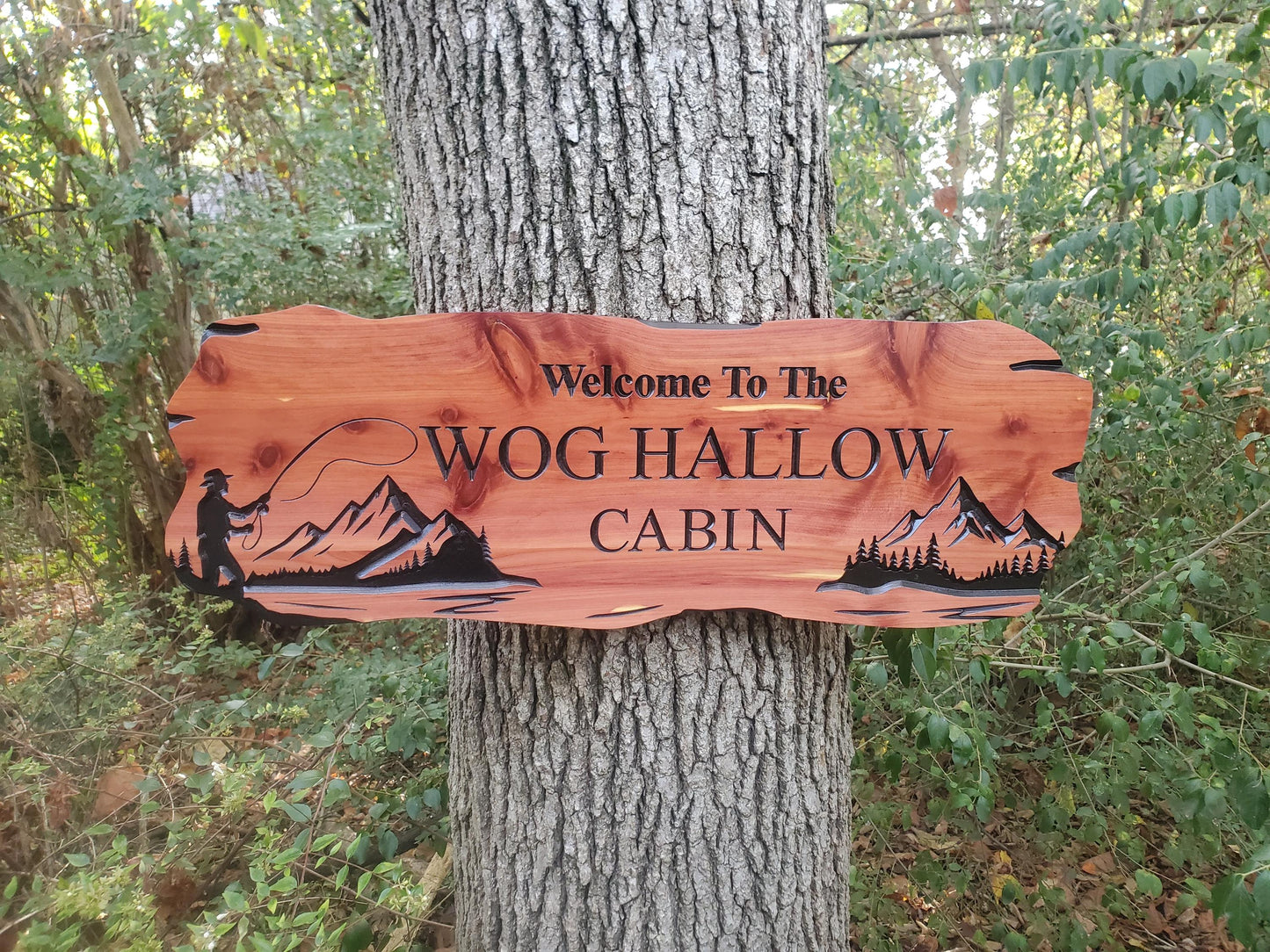 Custom Fishing Cabin Sign, Personalized Rustic Vacation Home Wooden Plaque, Family Name Outdoor Wood, Exterior Welcome Est Date, Fisherman