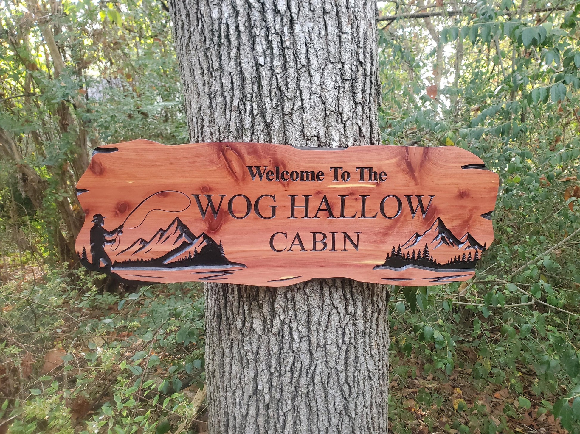 Custom Fishing Cabin Sign, Personalized Rustic Vacation Home Wooden Plaque, Family Name Outdoor Wood, Exterior Welcome Est Date, Fisherman