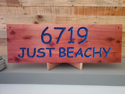Beach House Address Sign, Custom Coastal Home Street Number Plaque, Carved Wood, Beachfront Property Personalized Sign, Condo Business
