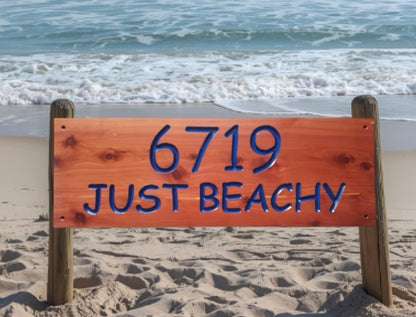 Beach House Address Sign, Custom Coastal Home Street Number Plaque, Carved Wood, Beachfront Property Personalized Sign, Condo Business