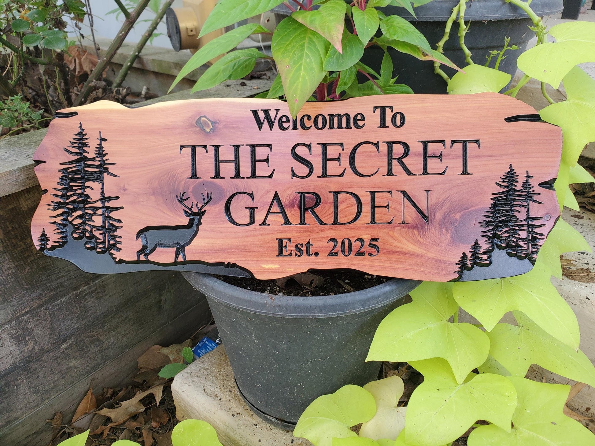 Custom Deer Cabin Sign, Personalized Rustic Vacation Home Wooden Plaque, Family Name Outdoor Wood, Exterior Welcome Est Date, Deer Nature
