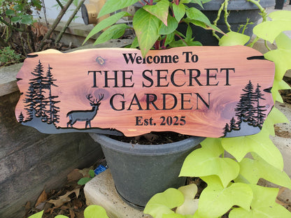 Custom Deer Cabin Sign, Personalized Rustic Vacation Home Wooden Plaque, Family Name Outdoor Wood, Exterior Welcome Est Date, Deer Nature