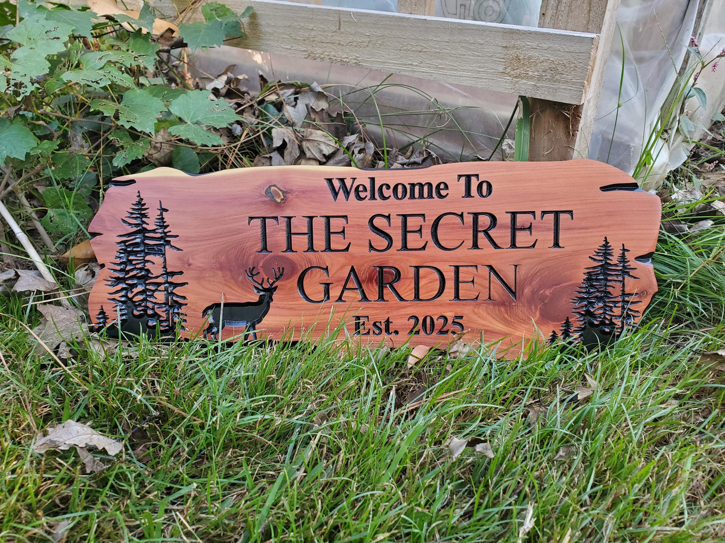 Custom Deer Cabin Sign, Personalized Rustic Vacation Home Wooden Plaque, Family Name Outdoor Wood, Exterior Welcome Est Date, Deer Nature