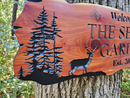 Custom Deer Cabin Sign, Personalized Rustic Vacation Home Wooden Plaque, Family Name Outdoor Wood, Exterior Welcome Est Date, Deer Nature