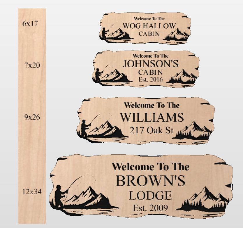 Custom Fishing Cabin Sign, Personalized Rustic Vacation Home Wooden Plaque, Family Name Outdoor Wood, Exterior Welcome Est Date, Fisherman