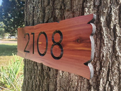 Rustic House Street Number Plaque, Custom Address Sign, Carved Wood Personalized Cabin Home Live Edge Style Sign