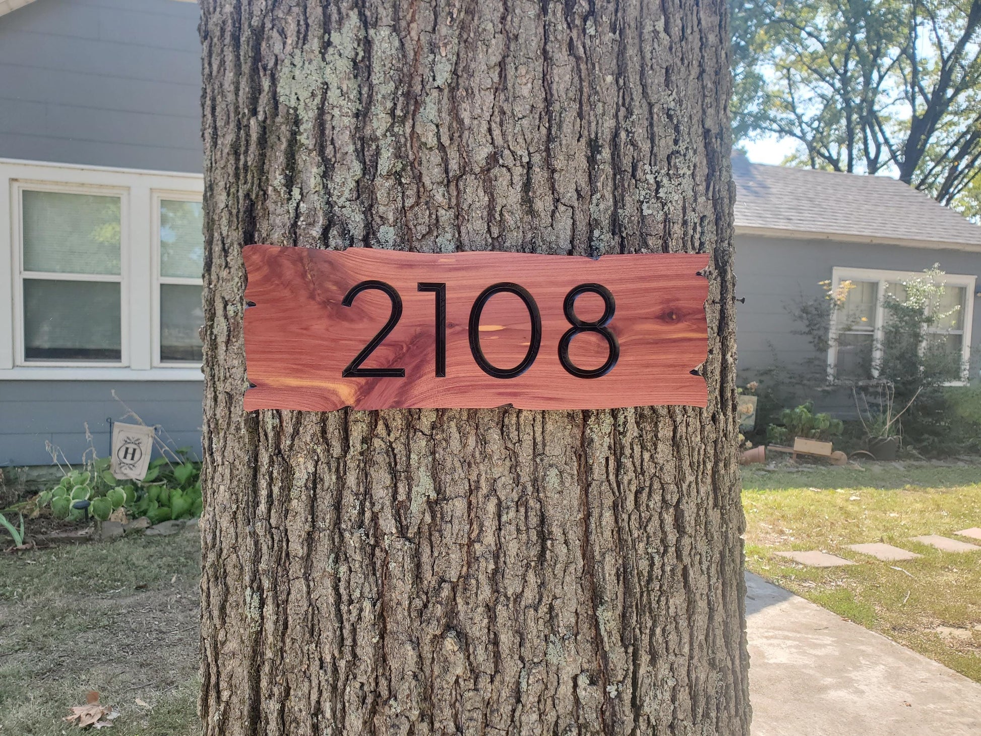 Rustic House Street Number Plaque, Custom Address Sign, Carved Wood Personalized Cabin Home Live Edge Style Sign