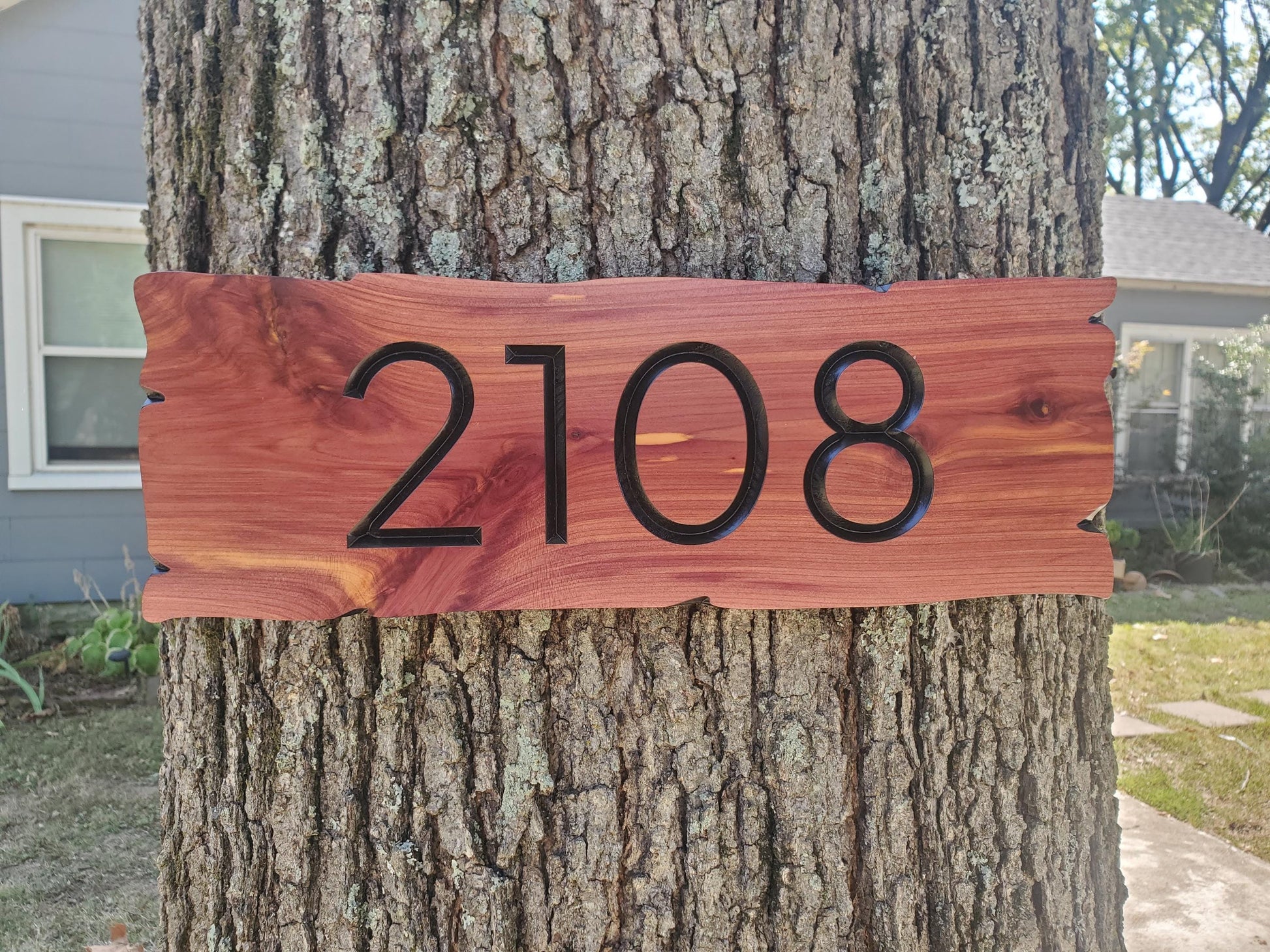Rustic House Street Number Plaque, Custom Address Sign, Carved Wood Personalized Cabin Home Live Edge Style Sign