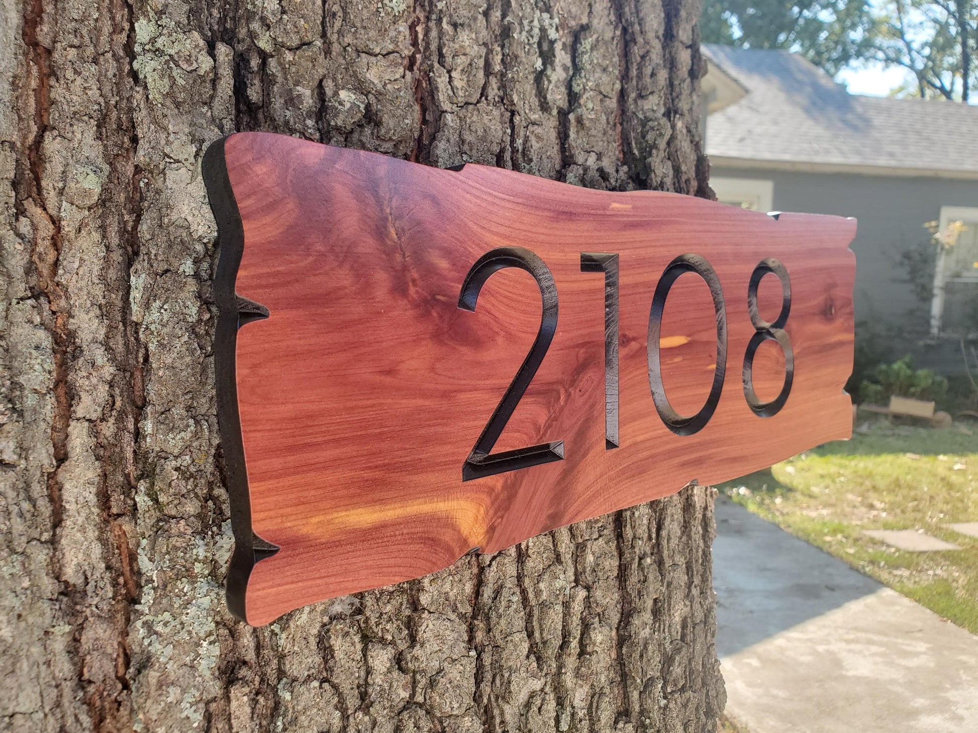 Rustic House Street Number Plaque, Custom Address Sign, Carved Wood Personalized Cabin Home Live Edge Style Sign