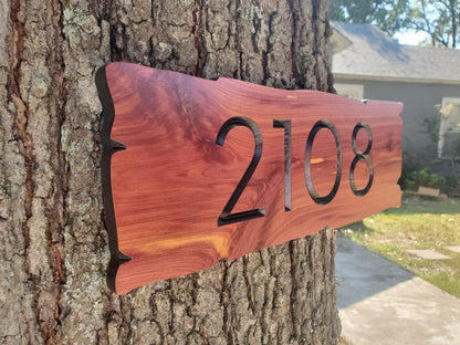 Rustic House Street Number Plaque, Custom Address Sign, Carved Wood Personalized Cabin Home Live Edge Style Sign