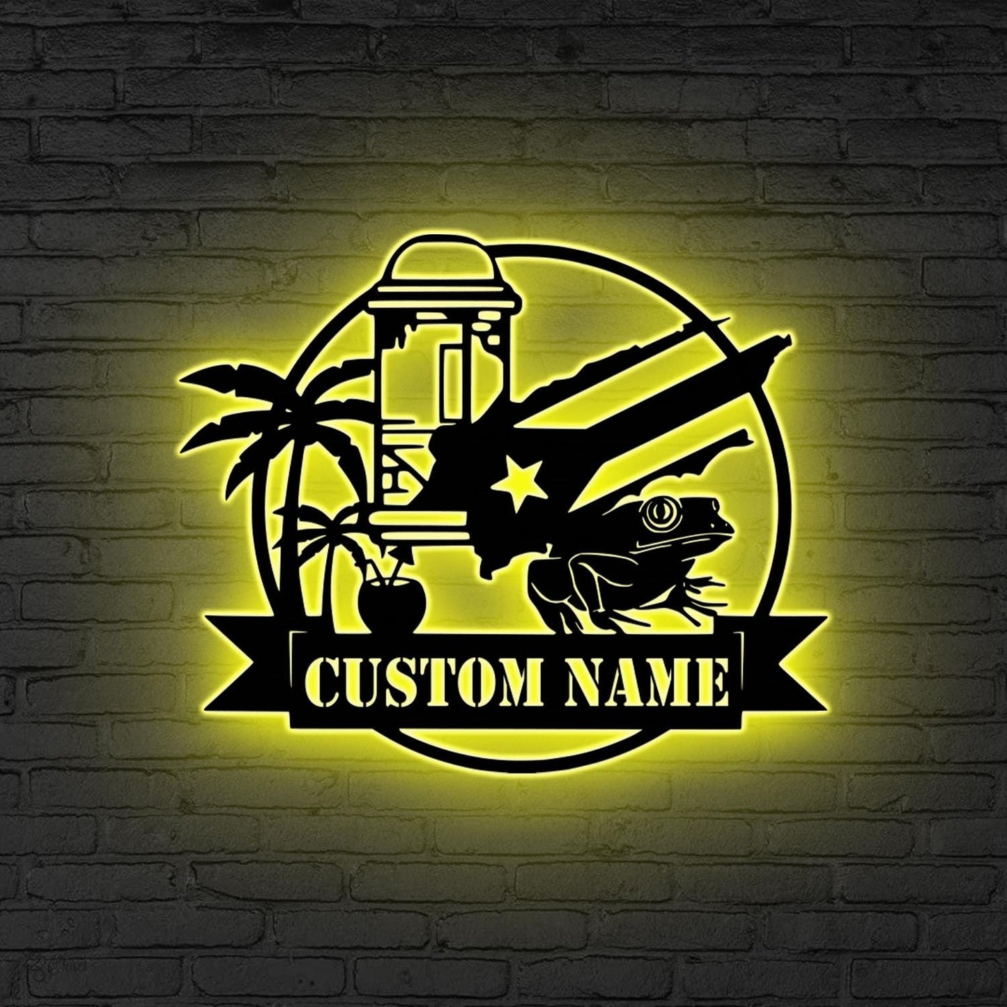 Personalized Puerto Rico Flag Metal Wall Art LED Light, Custom Puerto Rico Lover Name Sign, Born in Puerto Rico Sign, Puerto Rico Decoration