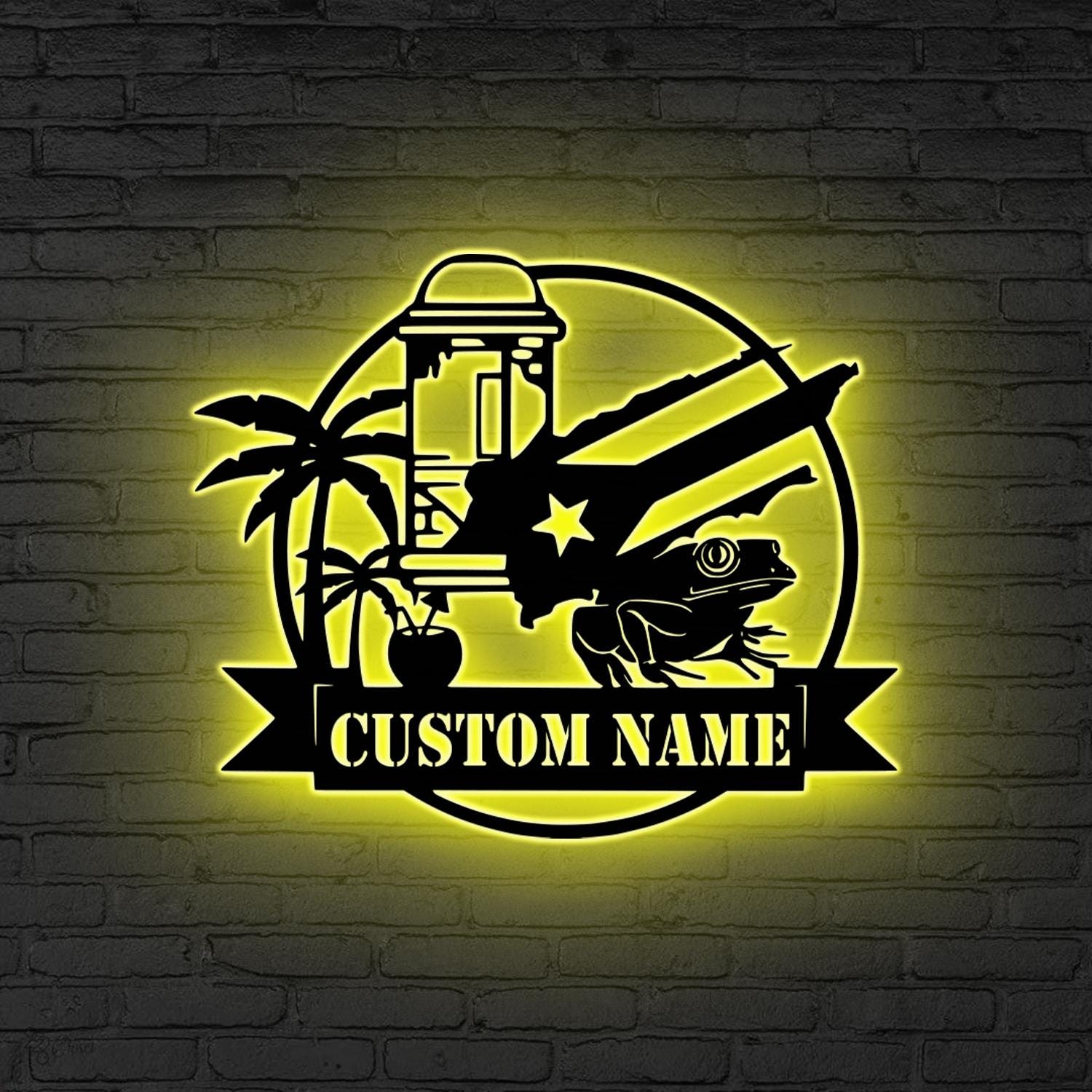 Personalized Puerto Rico Flag Metal Wall Art LED Light, Custom Puerto Rico Lover Name Sign, Born in Puerto Rico Sign, Puerto Rico Decoration