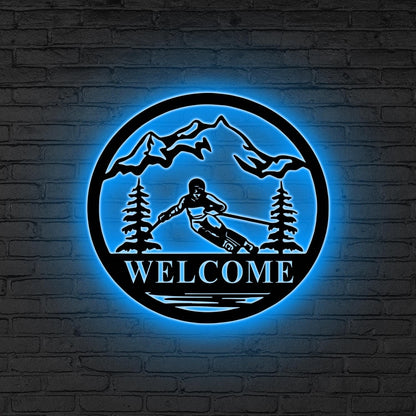 Personalized Ski Lift LED Sign, Custom Ski Couple Wall Art, Man Cave Decor,Ski Lodge Gift,Xmas Gift for Skier,Winter Sport Gift Gift for him