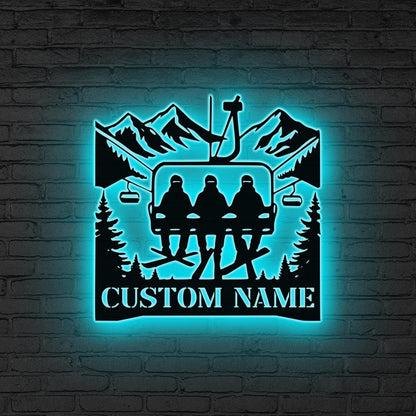 Personalized Ski Lift LED Sign, Custom Ski Couple Wall Art, Man Cave Decor,Ski Lodge Gift,Xmas Gift for Skier,Winter Sport Gift Gift for him