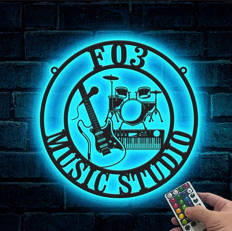 Custom Music Room Sign LED, Music Studio Metal Sign, Personalized Music Gifts,Musical Instruments Sign, Musician Gift, Guitar Drums Keyboard