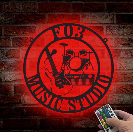 Custom Music Room Sign LED, Music Studio Metal Sign, Personalized Music Gifts,Musical Instruments Sign, Musician Gift, Guitar Drums Keyboard