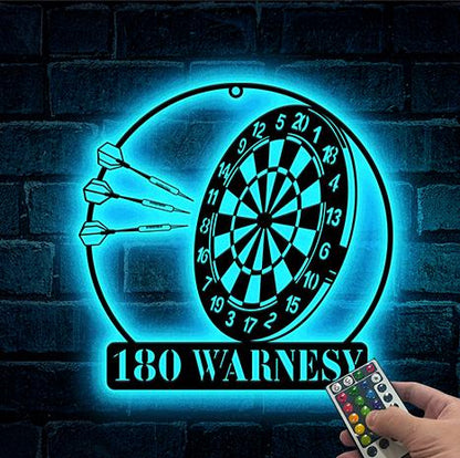 Personalized Dartboard Wall Art LED Lights, Darts Metal Sign, Game Room Decor, Dart Lovers Gift, Birthday Gift for him, Man Cave Decor