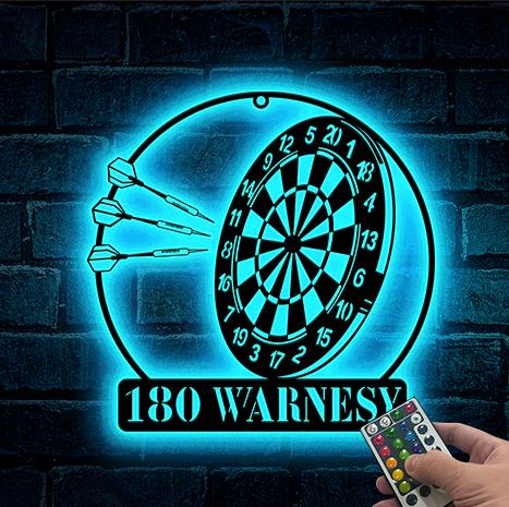 Personalized Dartboard Wall Art LED Lights, Darts Metal Sign, Game Room Decor, Dart Lovers Gift, Birthday Gift for him, Man Cave Decor