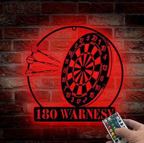 Personalized Dartboard Wall Art LED Lights, Darts Metal Sign, Game Room Decor, Dart Lovers Gift, Birthday Gift for him, Man Cave Decor