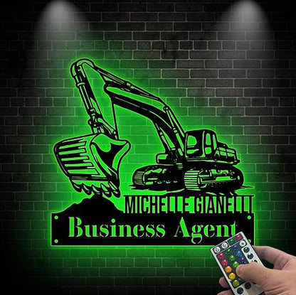 Custom Excavator Metal Wall Art LED Light Personalized Excavator Metal Sign-Excavator Metal Wall Decor Man Cave Decor Truck Driver Gifts