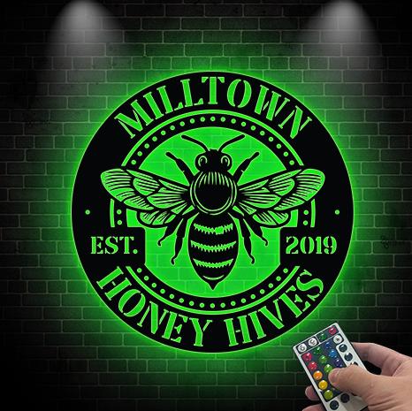 Personalized Honey Bee Sign LED Lights, Custom Metal Bee Decor, Bee Hive Garden, Welcome Family Bee Sign,Custom Gift for Gardener Bee Keeper