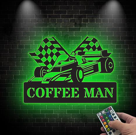 Checkered Flag Racing Metal Wall Art LED Lights, Racing Car Metal sign,Garage Decor Gift for him Man Cave Decor Father's Day gift,Xmas Gift