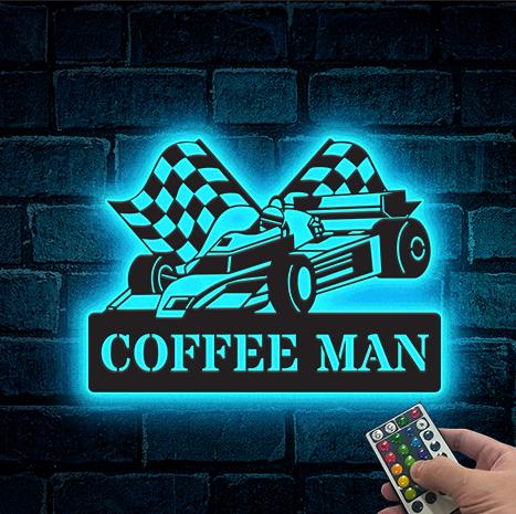 Checkered Flag Racing Metal Wall Art LED Lights, Racing Car Metal sign,Garage Decor Gift for him Man Cave Decor Father's Day gift,Xmas Gift