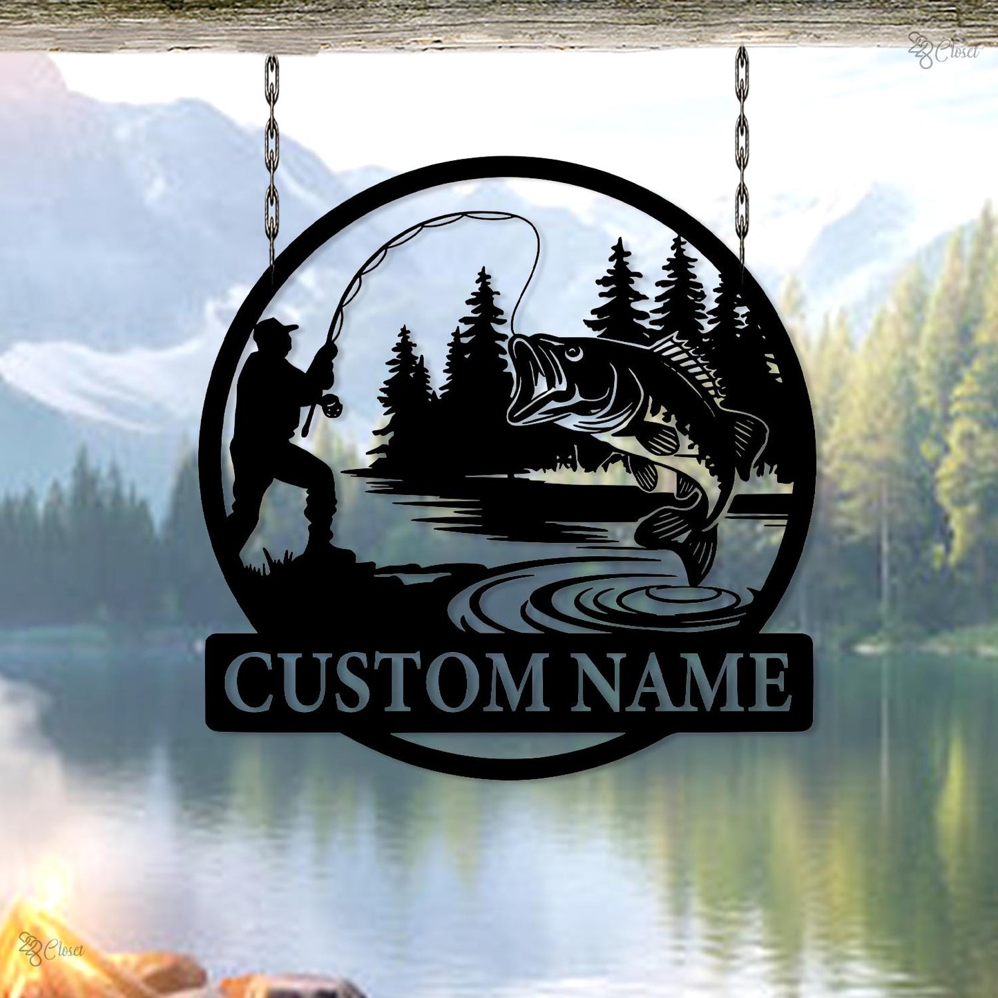 Custom Bass Fishing Metal Sign, Bass Fishing Name Sign, Fish Pole Decor, Lake House Decor Fishing Lover Gifts, Fisher Gift Dad Gift Xmas