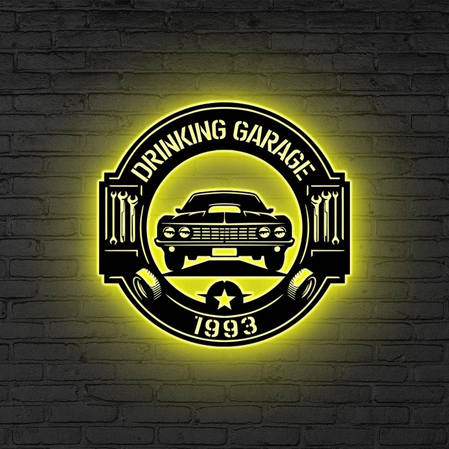 Custom Metal Garage Sign LED Light Personalized Mechanic Wall Art,Man Cave Decor,Garage Metal Plaque Garage Decor Dad Gift Father’s Day Gift