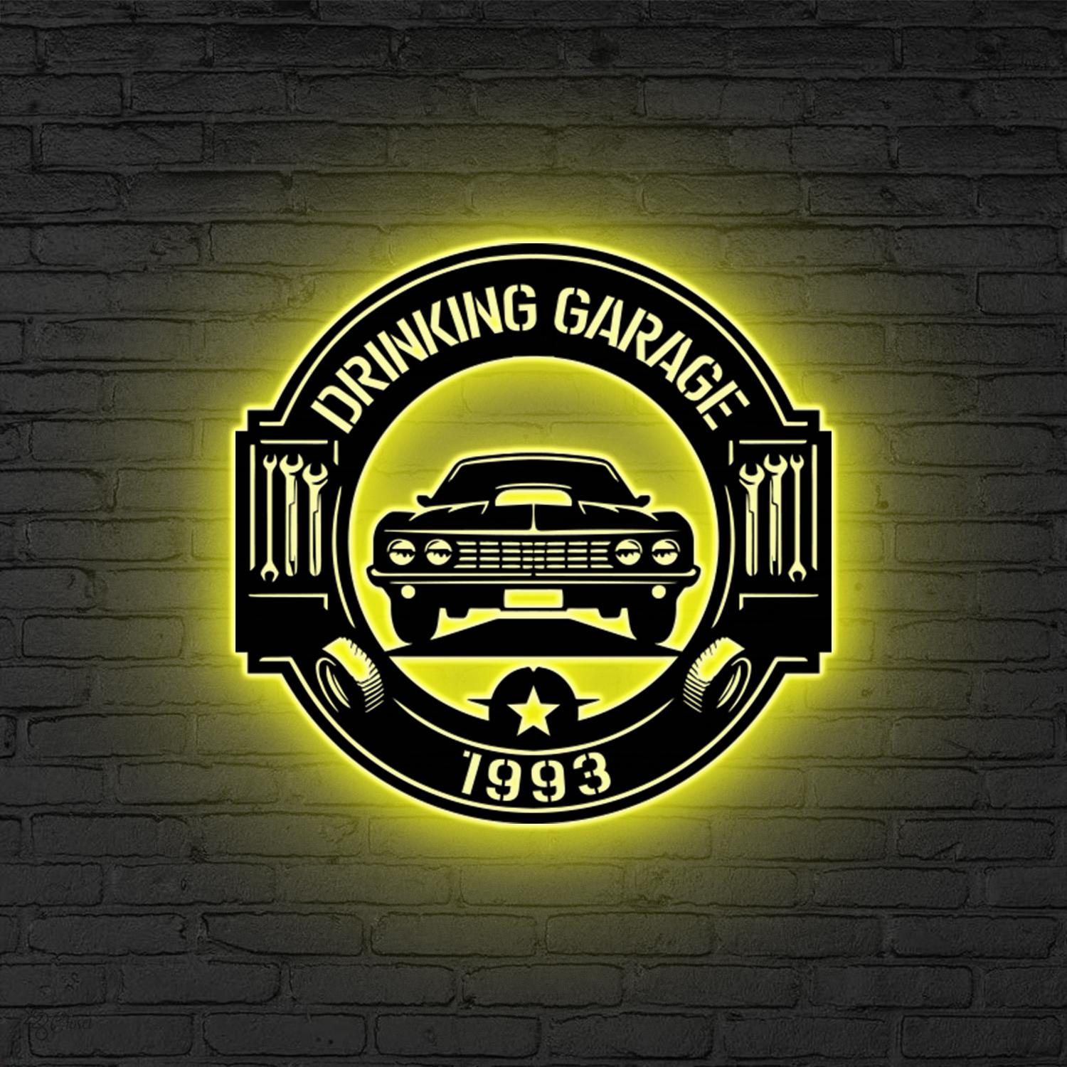 Custom Metal Garage Sign LED Light Personalized Mechanic Wall Art,Man Cave Decor,Garage Metal Plaque Garage Decor Dad Gift Father’s Day Gift