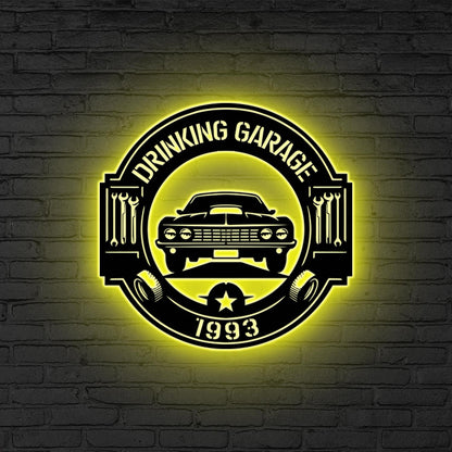 Custom Metal Garage Sign LED Light Personalized Mechanic Wall Art,Man Cave Decor,Garage Metal Plaque Garage Decor Dad Gift Father’s Day Gift