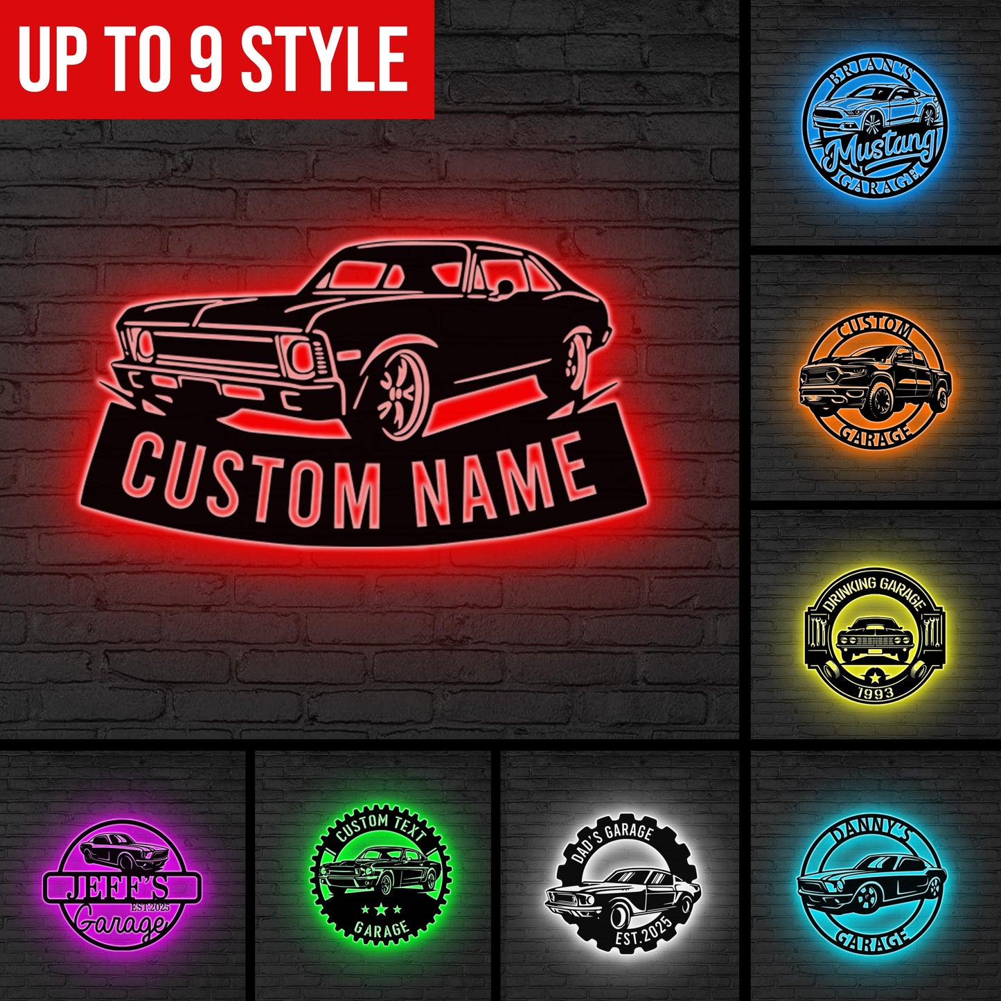 Custom Metal Garage Sign LED Light Personalized Mechanic Wall Art,Man Cave Decor,Garage Metal Plaque Garage Decor Dad Gift Father’s Day Gift