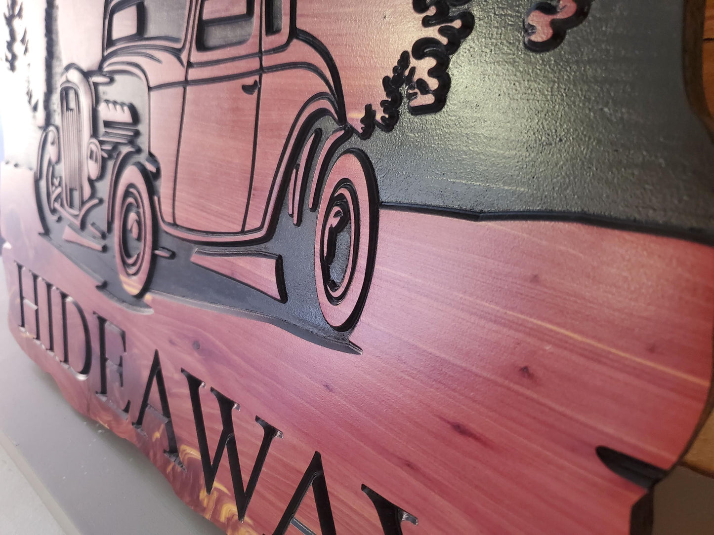 Custom Carved Hot Rod Wooden Sign, Classic Car Personalized Ratrod Rustic Plaque, Mancave  Decor